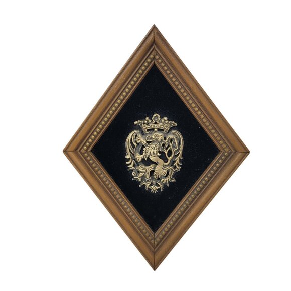 Vintage 60-70s Ornate Wall Plaque Crest Velvet Bronze Set MCM Whimsigoth Trinket - Picture 3 of 7
